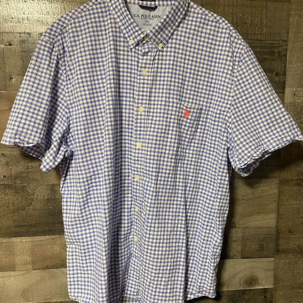 U.S. Polo Assn. Men's Blue Check Short Sleeve Button-Down Shirt XXL